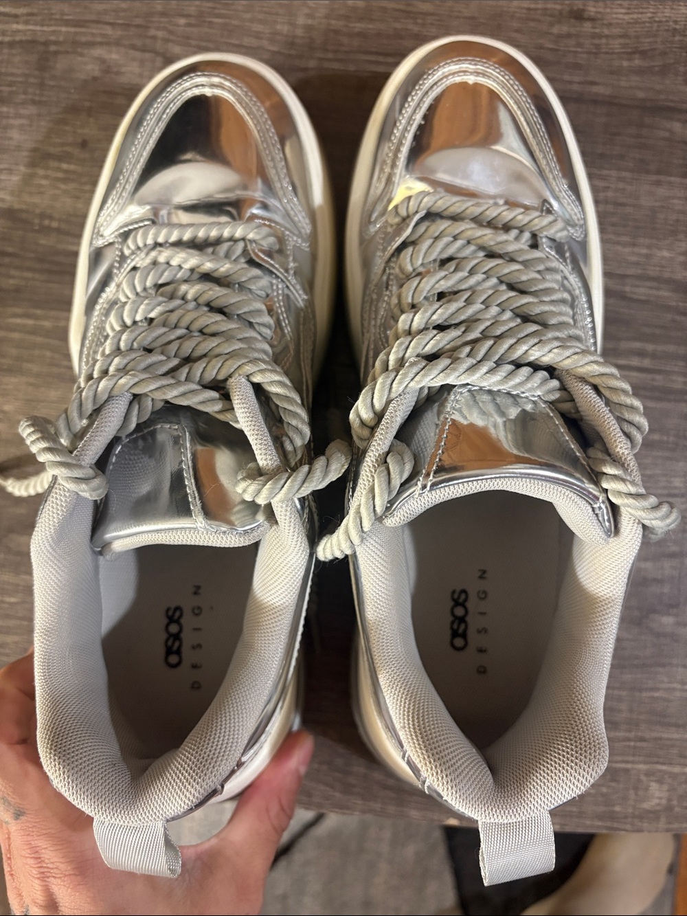 ASOS Silver Mirror-Effect Chunky Platform Trainers - Picture 8 of 8